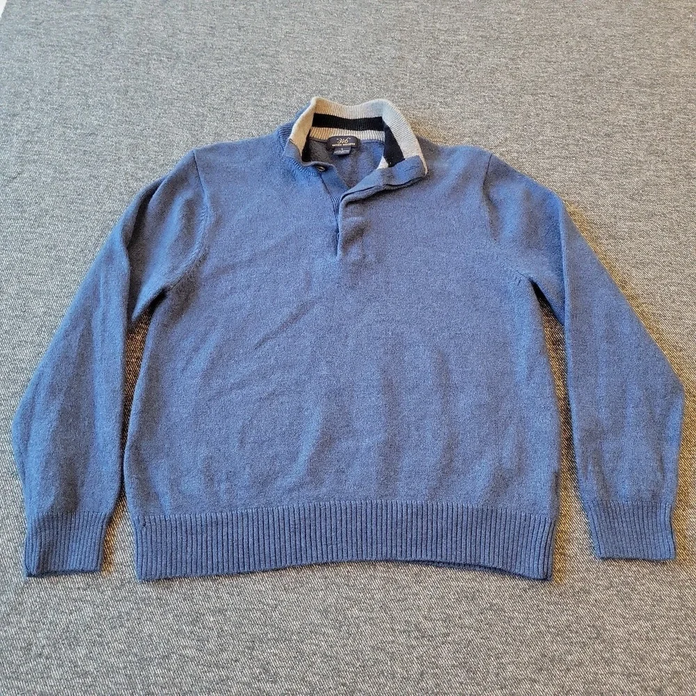 Brooks Brothers 346 Sweater Men's Large Blue Merino Wool Mock Neck Button Preppy